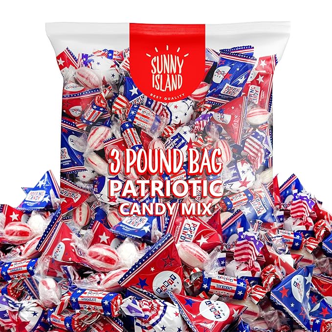 Patriotic Party Candy Mix | 3-Pound Bag About 180 Pieces | Popping Rocks Lollipops Peppermint Drops
