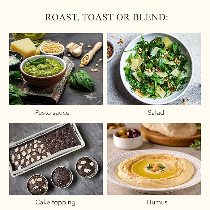 Pontino Raw Pine Nuts - Unsalted &amp Crunchy - Whole Pine Nuts for Snacking Topping Baking Pesto - All Natural &amp Non-GMO - 17.64oz (500g)