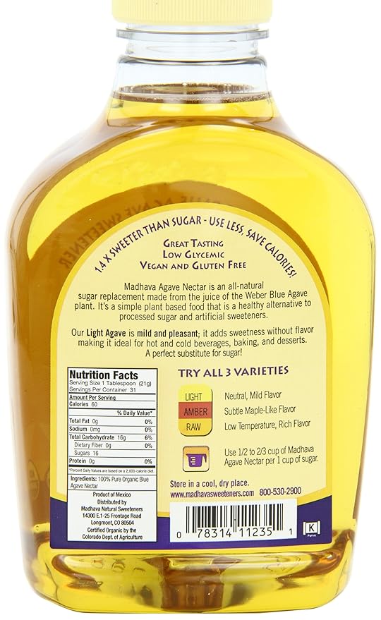 MADHAVA Organic Light Agave 23.5 oz. Bottle |100% Pure Organic Blue Agave Nectar | Natural Sweetener Sugar Alternative | Vegan | Organic | Non GMO | Liquid Sweetener(Pack of 6)