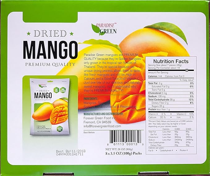 Paradise Green Premium Dried Mango Box of 8 Packs
