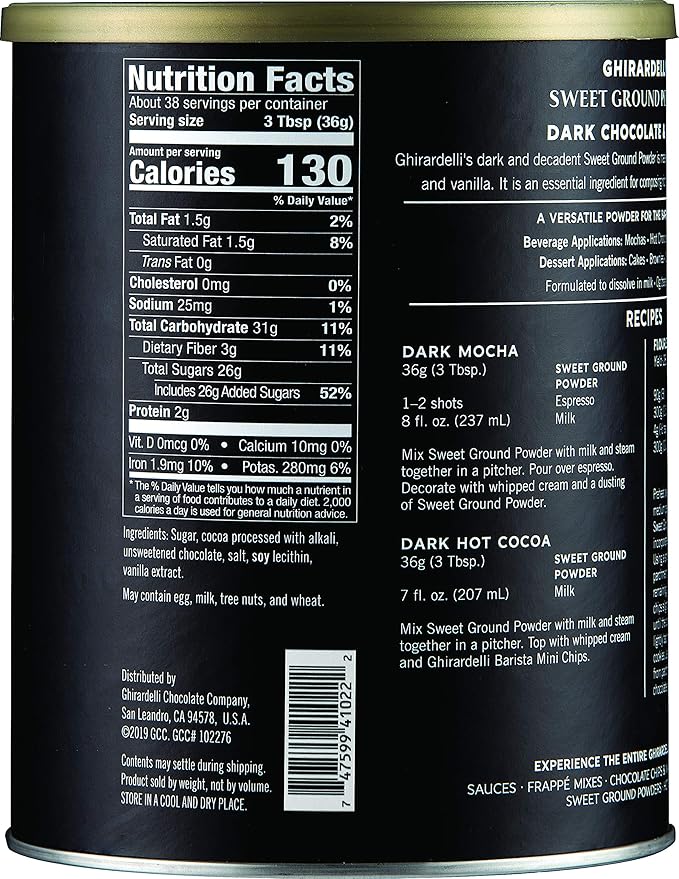 Ghirardelli Sweet Ground Dark Chocolate &amp Cocoa Powder 3 Pound Can with Ghirardelli Stamped Barista Spoon