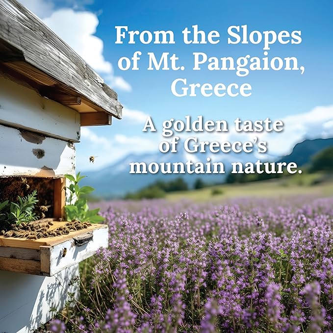 MY LAND Raw Unfiltered Greek Honey – Wild Thyme from Mt. Pangaion Naturally Dense &amp Unpasteurized Pollen-Rich Raw Sweetener from Greece | 9.5 oz Glass Jar (Pack of 1)