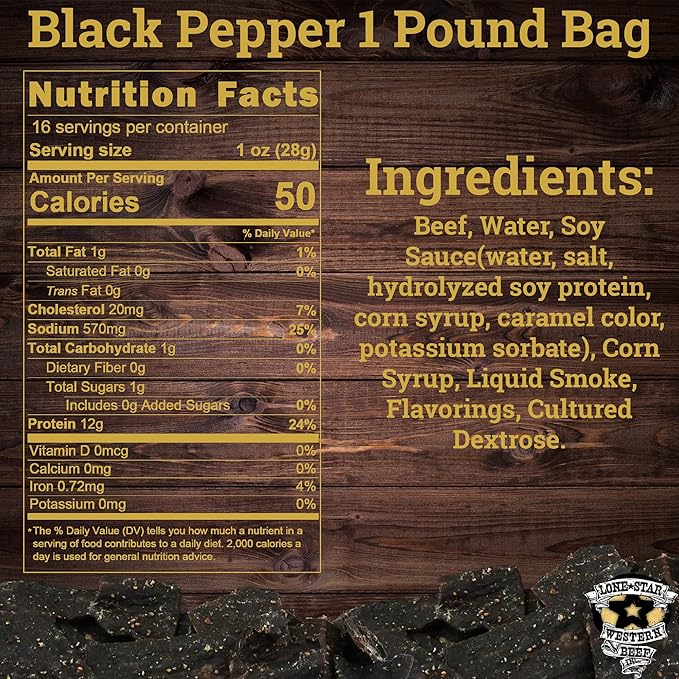 Lone Star Black Pepper Beef Jerky - 1 Pound (Pack of 2) Resealable Bags - Hickory Smoked Handcrafted Flavor - High Protein Healthy Meat Snack