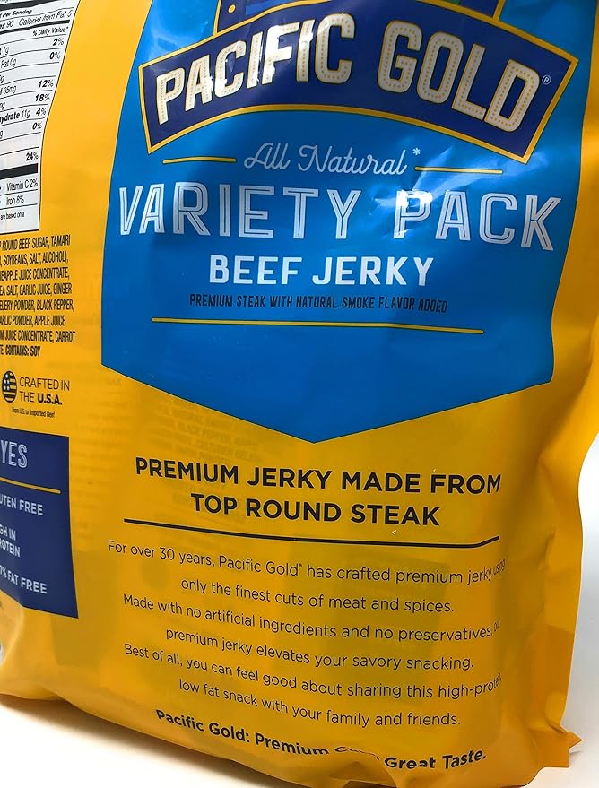 Pacific Gold Beef Jerky Original &amp Teriyaki 12 Count Per Bag (3 Bags (36 Count))