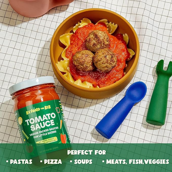 Beyond the Bib - Toddler and Kids Healthy Meal Sauces and Dips - Made with Vegetables No Added Sugar No Salt No Artificial Ingredients - Ready to Eat - For 24+ Months (Tomato Sauce - 3 Pack)
