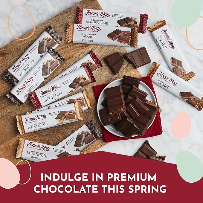 Fannie May 12 Chocolate Candy Bars Milk Chocolate Caramel Peanut Butter and Dark Chocolate Variety Pack 1.8 oz Each