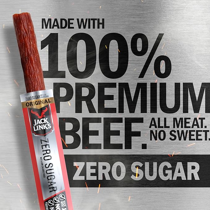 Jack Link's Original Zero Sugar Beef Sticks - 0.92 oz Meat Sticks - Ready to Eat Protein Snacks - 5g Protein per Serving - Made with 100% Real Beef(Pack of 40)