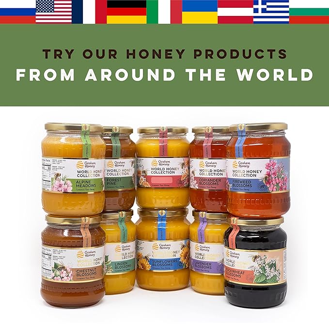 Goshen World Honey Collection - Forest Pine Blossoms from Germany - Raw Rare and Sustainable Floral Sources - Derived from Natural Flower Nectar with Antioxidants - Nature's Sweetener - 32oz