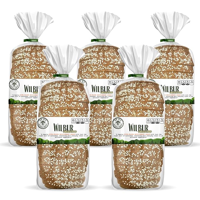 Dr. B's Wilbur Five Flour Multigrain Bread | 1g Net Carbs &amp 7g Protein | Low Calorie Vegan Sugar Free | Fresh Sliced Keto &amp Low Carb Bread Loaf (5 Pack (16 oz) Sesame)