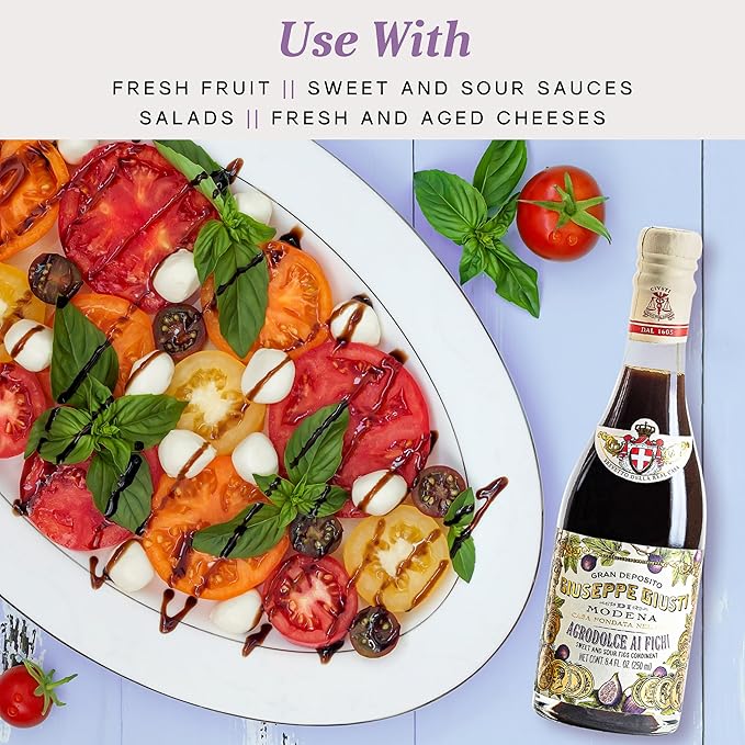 Giuseppe Giusti Fig Sweet and Sour Condiment – Made With Balsamic Vinegar of Modena Elevate Salads Pasta Desserts and Craft Cocktails – 8.45 fl oz (250 ml) - Pack of 1