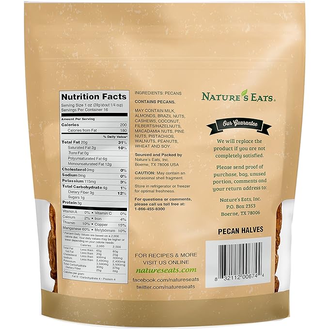 Nature's Eats Halves Pecan 16 Ounce (Pack of 2)