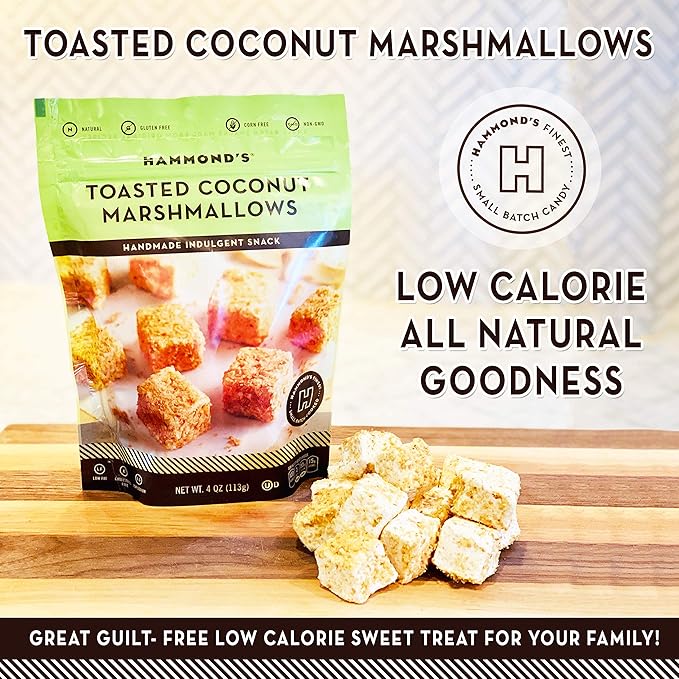 Hammond’s Candies Gourmet Marshmallows – Toasted Coconut | Great for Snacking Hot Chocolate S’mores Baking | Gluten-Free Kosher Handcrafted in the USA | 2 Pack