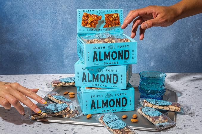 South 40 Snacks Crunchy Almond Bar Just 4 Ingredients Touch of Honey (40g Bar Pack of 12)