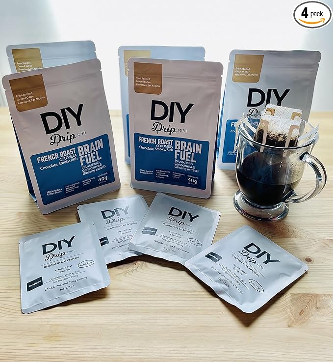 DIY Drip Coffee Brain Fuel French Roast Colombia Single Serve - 5 PACKS x 4 200gram $1.50 per serving. BUY 2 QTY OR MORE GET $5 REBATE. NO ACTION REQUIRED