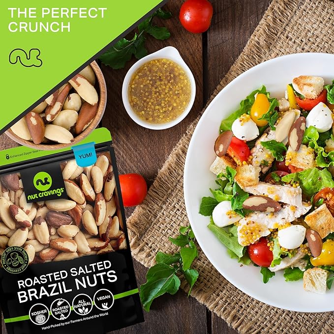 NUT CRAVINGS - Brazil Nuts Roasted &amp Salted - No Shell Whole (48oz - 3 LB) Bulk Nuts Packed Fresh in Resealable Bag - Healthy Protein Food Snack Food Assortments