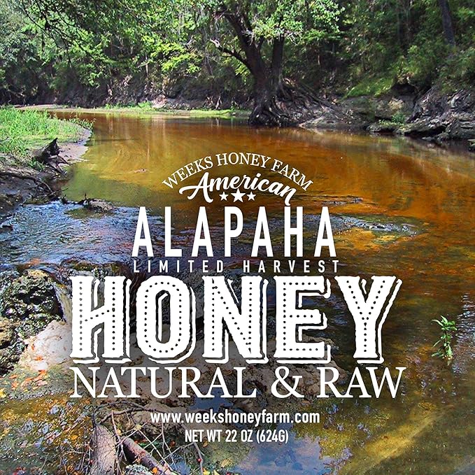 Weeks Honey Farm American Alapaha Honey is 100% Pure Raw Unique Natural Blend of South Georgia Tupelo and Wildflower Honey 22 Ounce Glass Jar