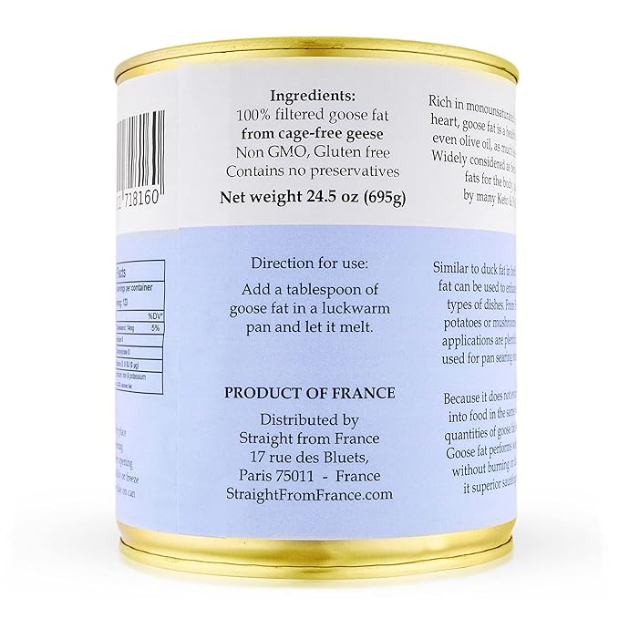 Straight from France Genuinely French All Natural Pure Goose Fat for Cooking from Southwest France Keto and Paleo Diet Friendly Can 695g 24.5 Oz (Pack of 2)
