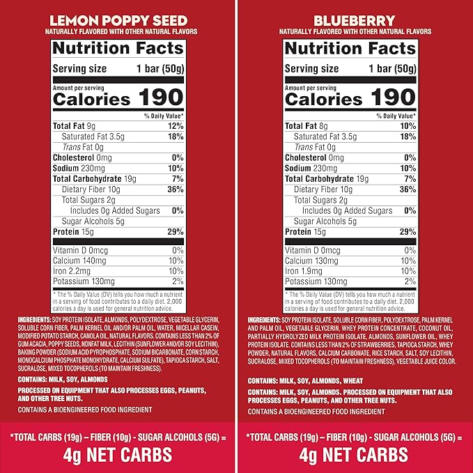 Atkins Soft Baked High Protein Bars Lemon Poppyseed &amp Blueberry Flavors 15g Protein 4g Net Carbs 2g Sugar Keto Snacks Low Sugar Protein Bars High Fiber Snacks 12 pk (6 bars each flavor)