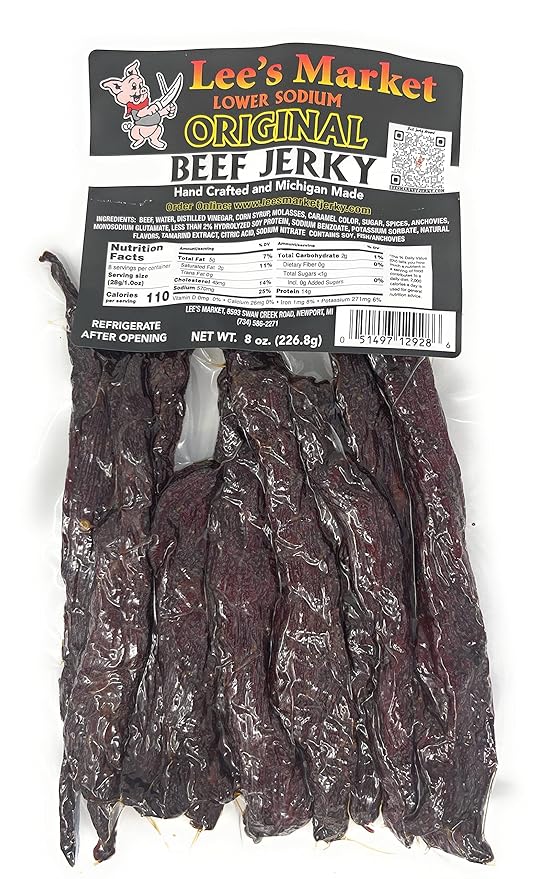 Lee's Market Lower Sodium Original Beef Jerky - Soft &amp Tender - Healthy Low Carb Gluten-Free Snack - Paleo &amp Keto-Friendly - Michigan Made Handcrafted Jerky - Specialty Gourmet Meat Snacks -
