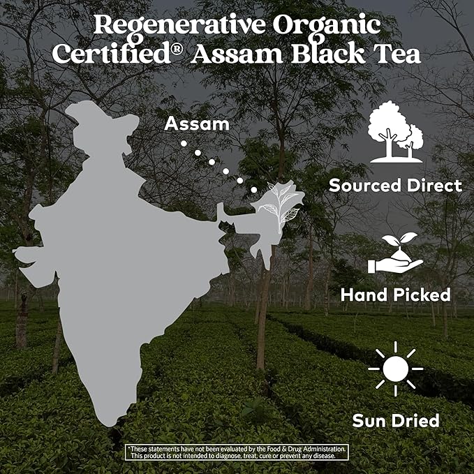 Organic India Purely Assam Black Tea - Caffeinated Herbal Tea Bags with Natural Assam Leaves Enjoy with Milk &amp Sweetener USDA Organic Non-GMO Fairtrade Certified - 18 Bags (Pack of 6)