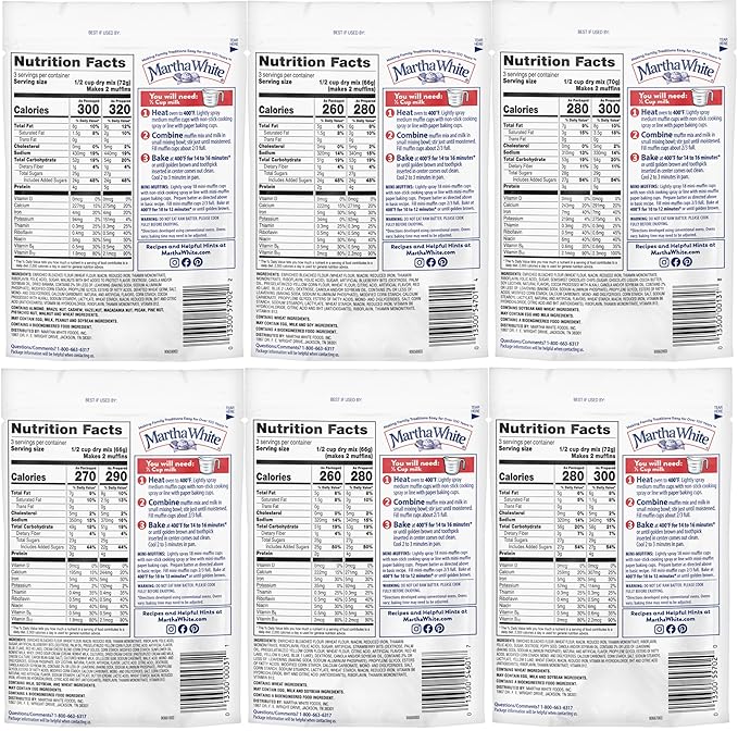 Martha White Muffin Mix Sampler Package with Favorite Banana Nut - 6 Pack of Various Flavors