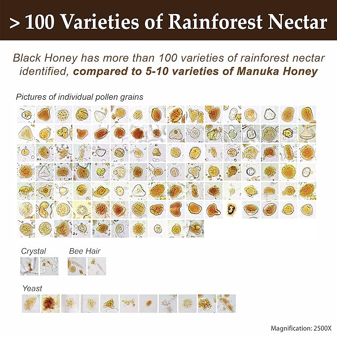 Tualang Black Honey 10oz (TA 11.5+ Pollen Count 4.0M+ Pollen Variety 100+) Intense Choice for Women Preservation Wild-ripening on 250ft Treetop Raw Unpasteurised Unfiltered