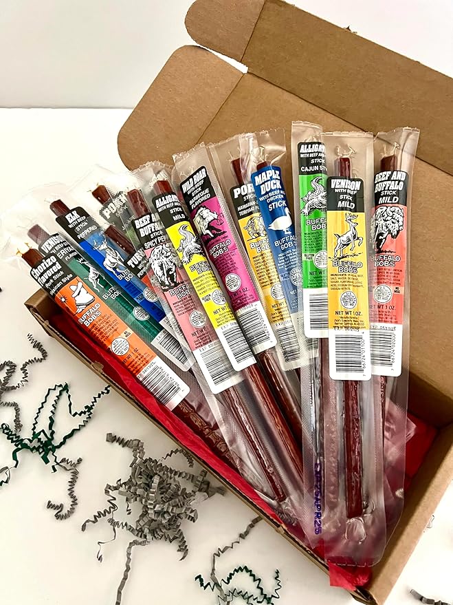 Jerky Dynasty Buffalo Bob's Mixed Variety Pack - 15-Piece Assortment of Exotic Meats - including Wild Boar Venison and Aligator - Gourmet Beef Jerky &amp Beef Sticks with Unique Flavors