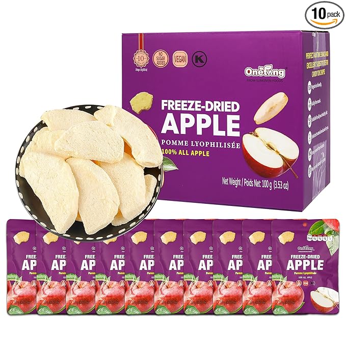 ONETANG Freeze-Dried Fruit Apple Chips 10 Pack Single-Serve Pack Non GMO Kosher No Add Sugar Gluten free Vegan Holiday Gifts Healthy Snack 0.35 Ounce