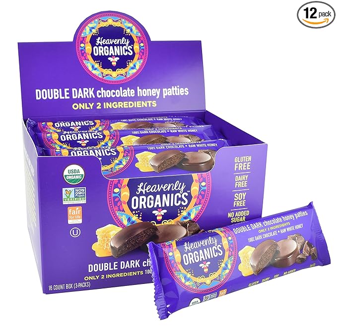 Heavenly Organics Double Dark Chocolate Honey Patties 1.16 Ounce (Pack of 16)