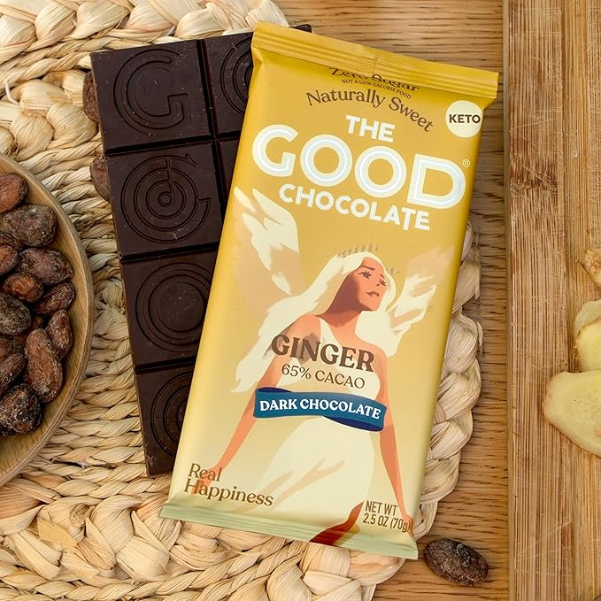 THE GOOD CHOCOLATE – Ginger Dark Chocolate Bars with Zero Sugar &amp Lower Net Carbs – Keto Chocolate Bar with Lower Calories All Natural and Non-GMO Keto Snacks 2.5 oz (2 Bars Starter Pack)