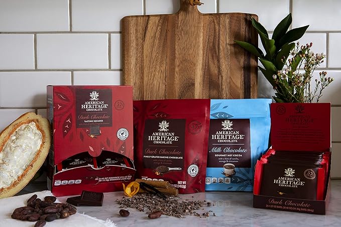 American Heritage Chocolate - 36 Artisanal Tasting Squares - 57% Cacao Dark Chocolate with a Hint of Vanilla Orange and Cinnamon