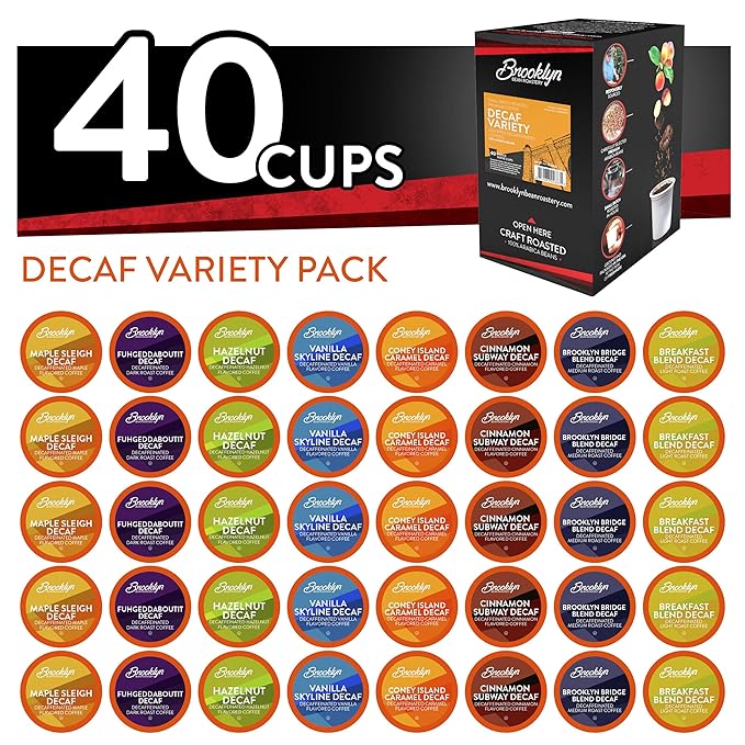 Brooklyn Beans Coffee Pods Assorted Decaf Variety Pack - Compatible with Keurig K Cup Brewers Including 2.0 Coffee Makers 40 Count Perfect for Decaf Coffee Lovers
