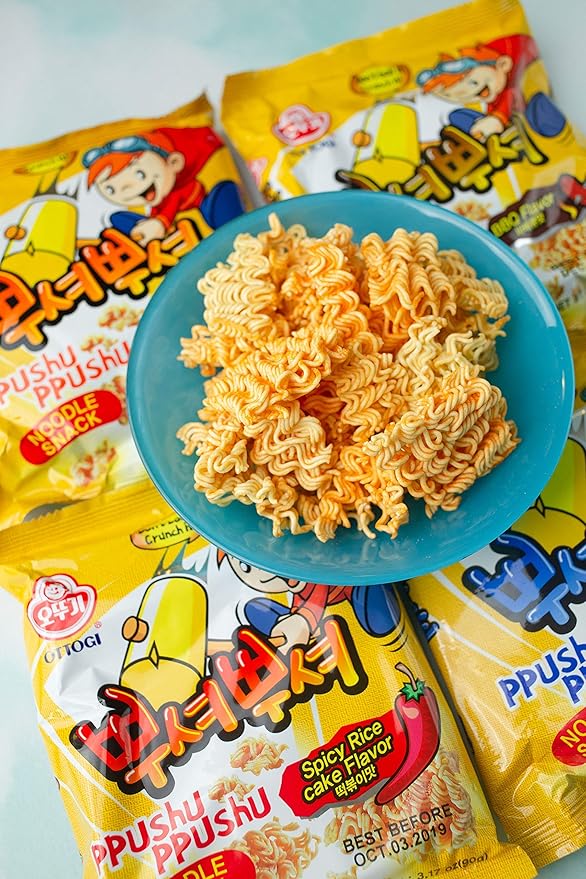 OTTOGI PPUSHU PPUSHU NOODLE SNACK- Spicy Rice Cake Flavor (90g) - 24 Pack