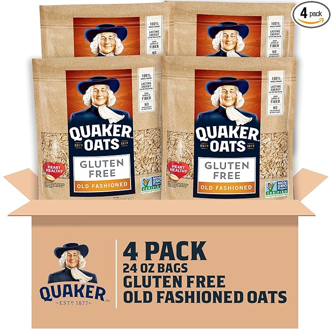 Quaker Gluten Free Old Fashioned Rolled Oats Non GMO Project Verified 24oz Resealable Bags (Pack of 4)