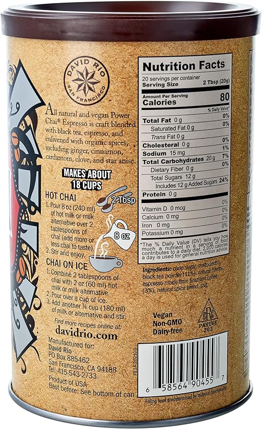 Power Chai Espresso Latte Mix 14 Oz Japanese Matcha Dirty Chai Organic Spices Vegan Dairy Free Serve Hot or Cold Just Add Water or Milk 20 Servings