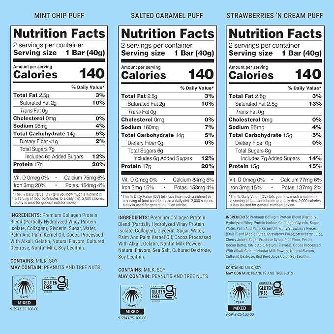 Built Bar Puff Protein Bars Variety Pack Collagen On-the-go Snacks Breakfast Bar Mixed Sampler 12 Pack