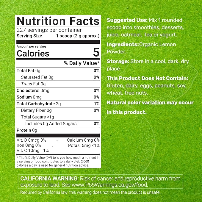 Organic Lemon Powder 1lb – Real Freeze-Dried Source – Rich in Essential Vitamin C – Natural Immune Support – Raw Lemon Juice Flavor &amp Aroma – Non-GMO Filler Free No Sugar