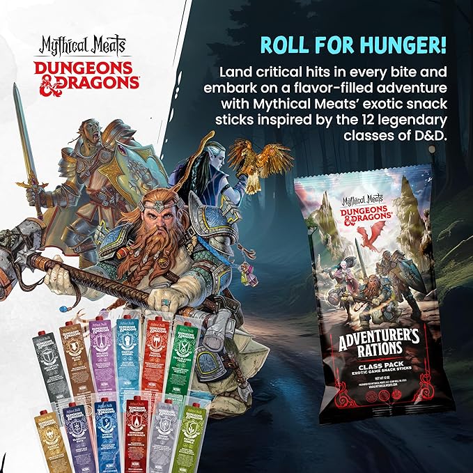 Mythical Meats Dungeons &amp Dragons Blade Bite (Fighter) - 12 Jerky Sticks - Jalapeno Elk with Beef Stick Gluten Free MSG Free