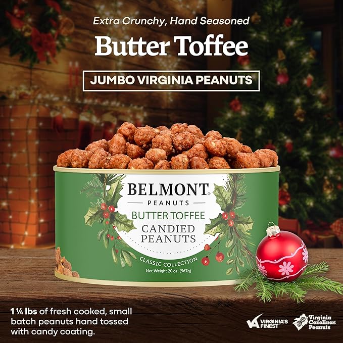 Belmont Peanuts Holiday Edition Butter Toffee Virginia Peanuts 20 oz (1 Pack) – Hand Seasoned No Preservatives Absolutely Delicious – A Secret Santa Favorite