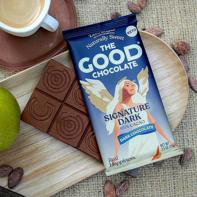 THE GOOD CHOCOLATE – Dark Chocolate Bars with Zero Sugar &amp Lower Net Carbs – Keto Chocolate Bar with Lower Calories All Natural and Non-GMO Keto Snacks 2.5 oz (2 Bars Starter Pack)