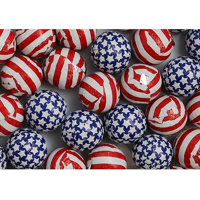 FirstChoiceCandy Milk Chocolate Foil Wrapped Balls (American Flag 2 Pound (Pack of 1))