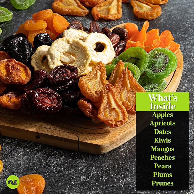 NUT CRAVINGS - Dried Fruit Flower Bouquet Arrangement in Wooden Apple-Shaped Gift Basket + Tray (9 Assortment) Ramadan Gifts Healthy Snack Care Package
