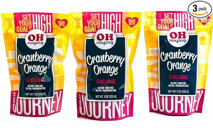Oh-Mazing Granola Snack Gluten-Free Nut-free No Soy No Preservatives Small Batch 3 Count 9 oz Bags (Cranberry Orange)