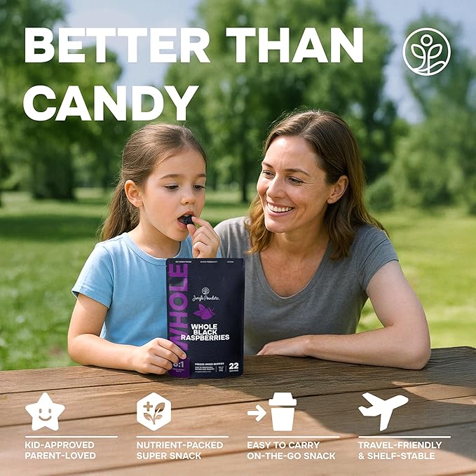 Jungle Powders Freeze Dried Whole Black Raspberries 3.2oz &amp Organic Wild Blueberries 4oz – No Sugar Added Dehydrated Berries for Baking Smoothies Snacks &amp Toppings