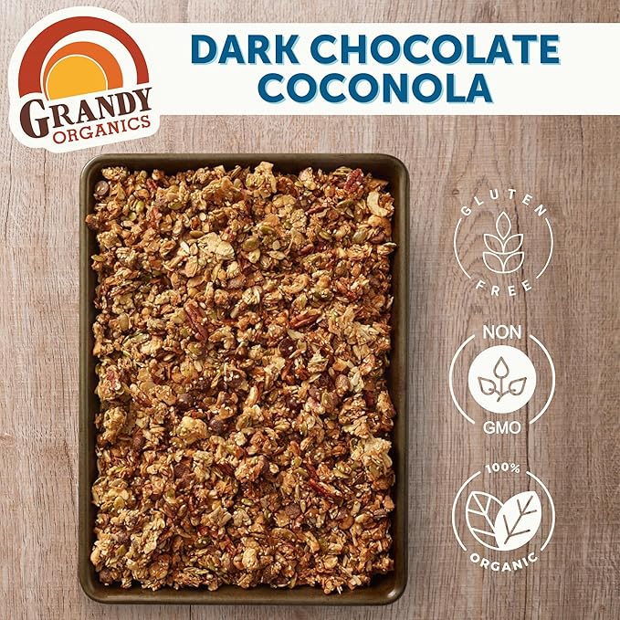 Grandy Organics Dark Chocolate Coconola Granola Certified Organic Gluten Free Granola Grain Free Chocolate Flavored Coconola Kosher Certified Paleo Friendly 9oz Each Pack of 3