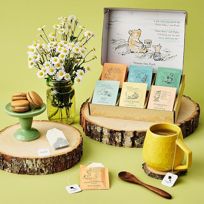 Thoughtfully Classic Winnie-the Pooh Tea Collection Gift Set Includes 60 Premium Tea Bags with Nostalgic Quotes from A.A. Milne 6 Flavors Cozy Literary Tea Gift