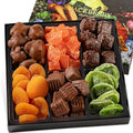 Premium Fruit &amp Chocolate Gift Box – Assortment with Chocolate Pecans Dried Apricots Kiwi Slices Papaya Sea Salt Caramels &amp Milk Chocolate Caramels – Perfect for Gifting