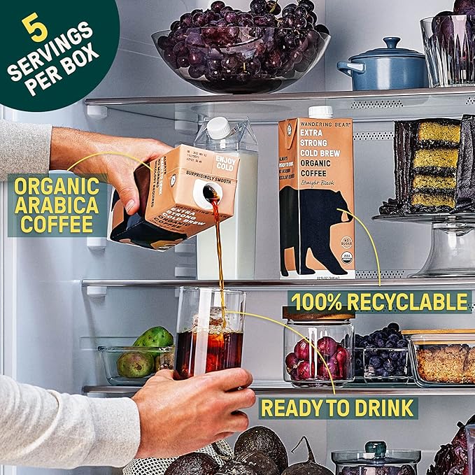 Wandering Bear Organic Cold Brew Coffee Variety Pack - Extra Strong Bold Smooth Unsweetened Shelf-Stable Ready to Drink &amp Vegan Iced Cold Brewed Coffee Drink - 32 fl oz (3pk - Vanilla Caram