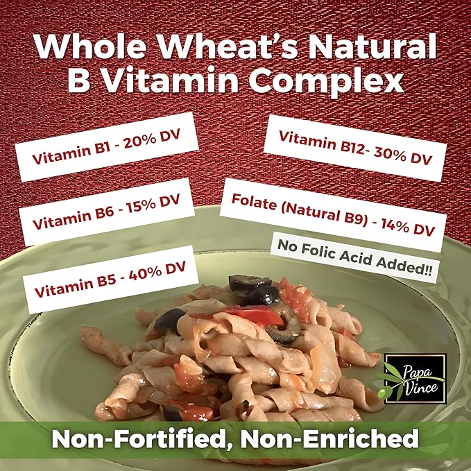 Papa Vince Organic Non Enriched Pasta - Ancient Grain high in fiber high in protein Timilia/Tumminia grown in Sicily Italy. Al dente texture nutty flavor busiate whole wheat that is anything but