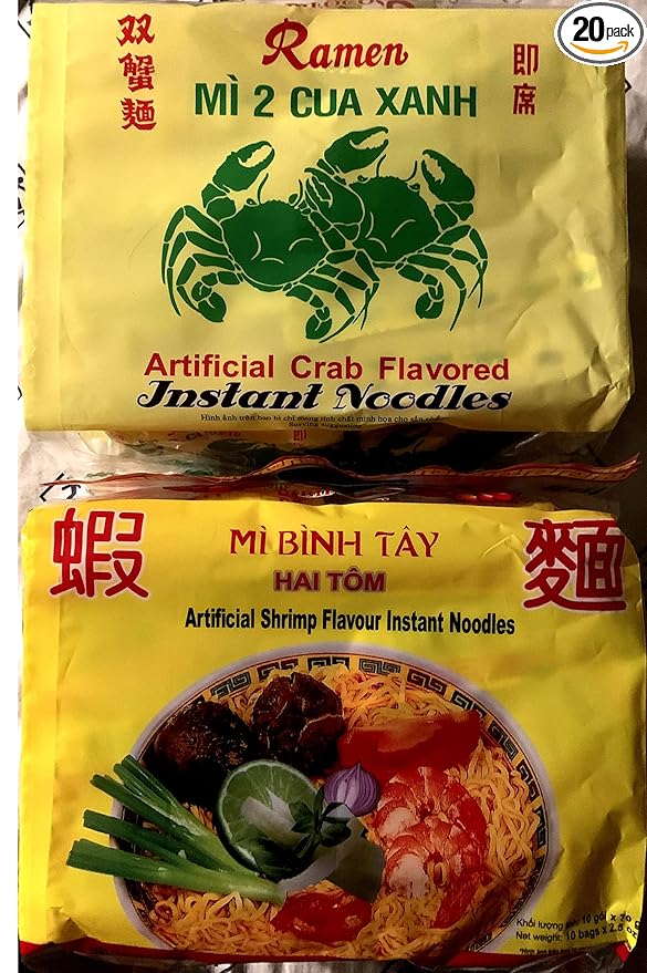 Binh Tay Mi Vietnam Instant Ramen Noodles Shrimp and Crab Flavor (Pack of 20)